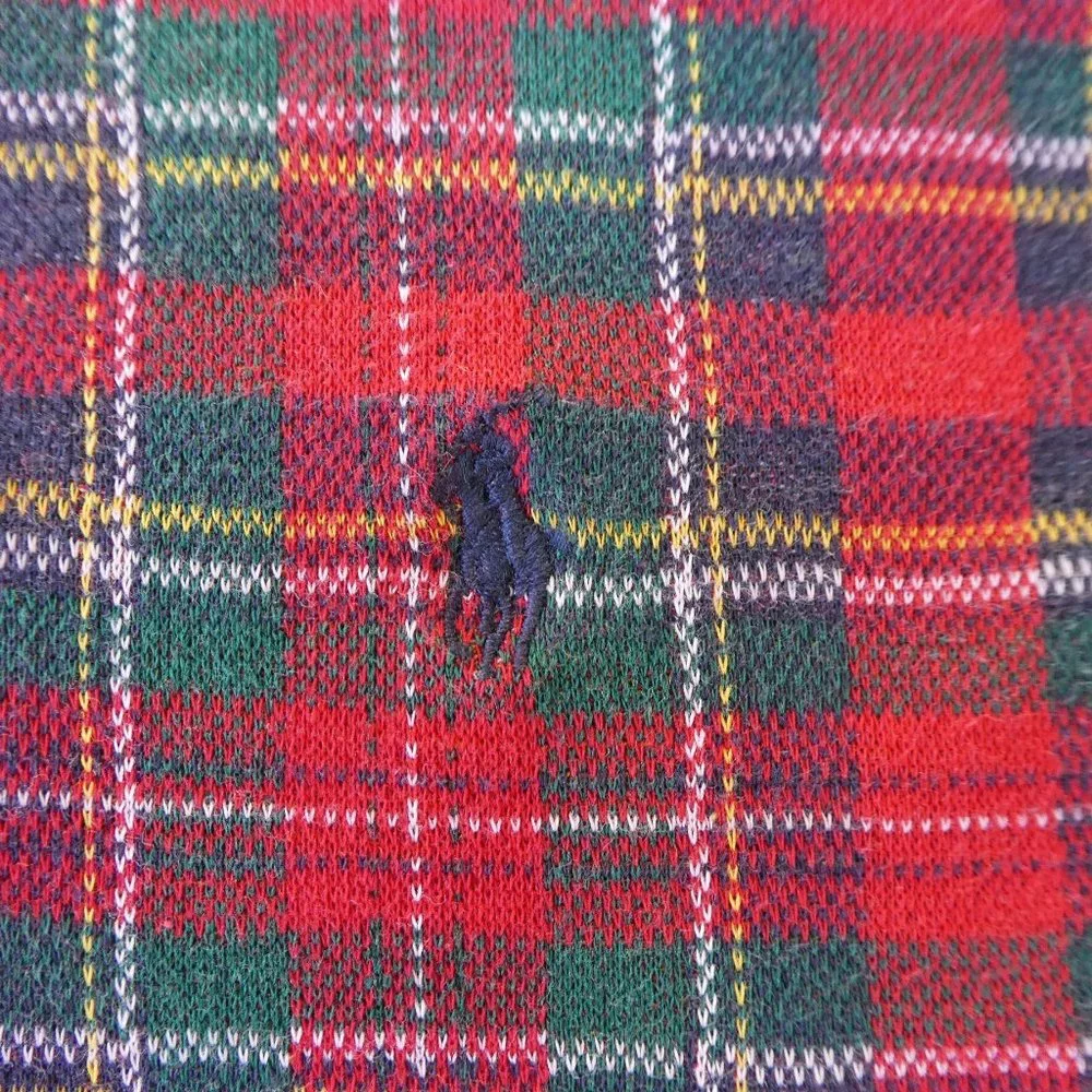 Ralph Lauren Polo Vintage Tartan Plaid Polo Shirt Short Sleeve Navy Knit Collar